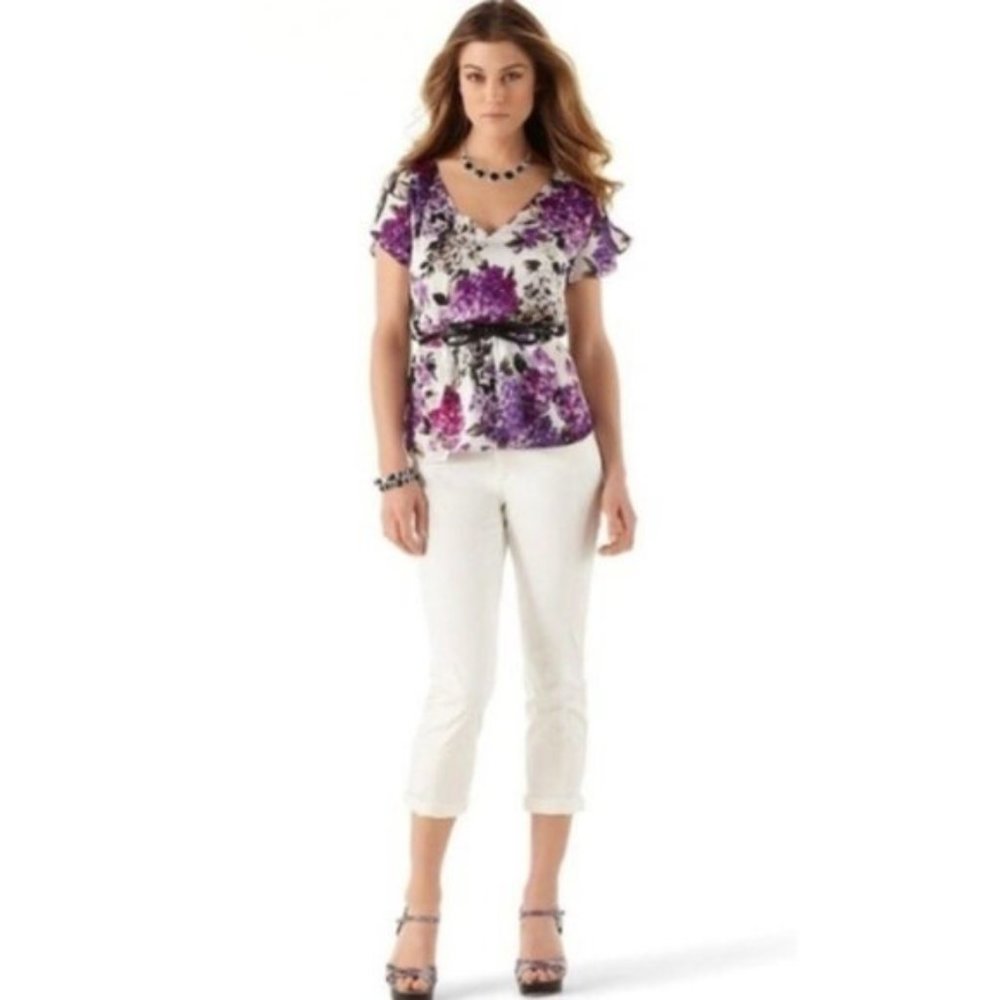 whbm Floral Print Flutter Sleeve Peplum Blouse XS - Picture 1 of 11